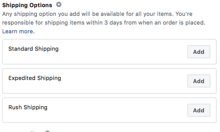 Shipping Options of Facebook Shop