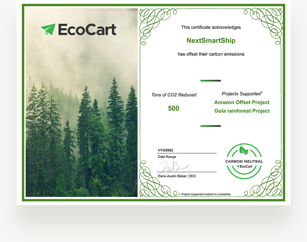 NextSmartShip Carbon Offset Certificate