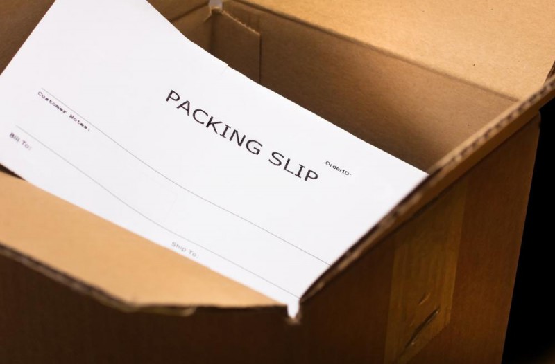 packing slip in a shipping box