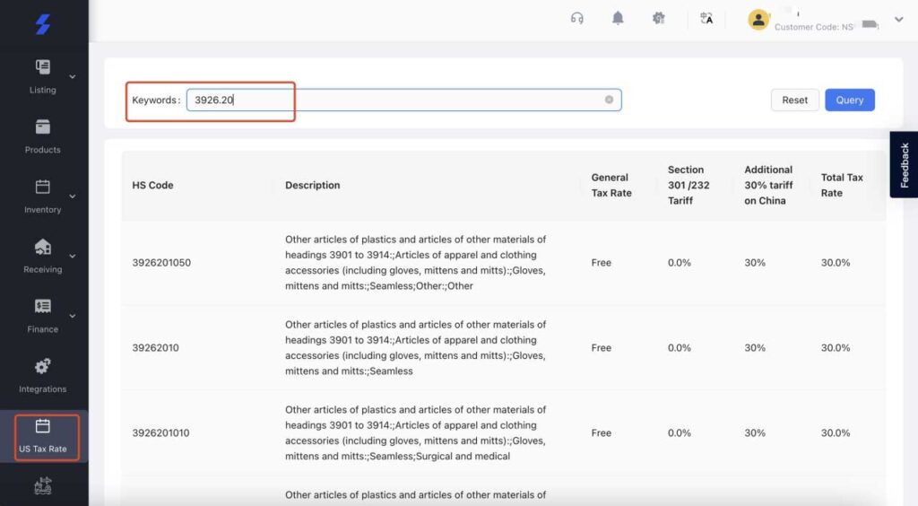 Check Tax with HTS code